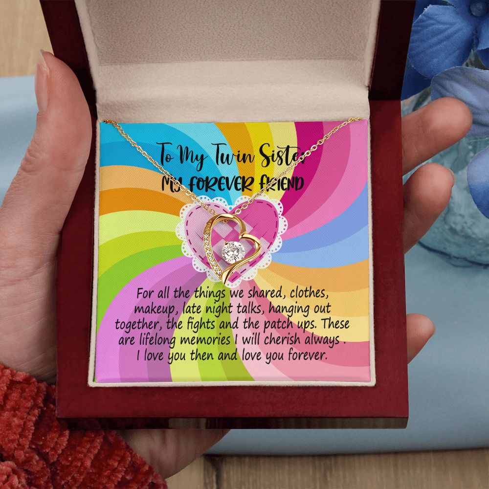 To My Twin Sister, I Love you Then and Love you Forever, Heart Necklace With Message Card, Birthday Gift, Meaningful Gift For Sister, Love From Sis.