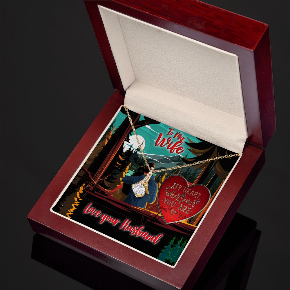 To My Wife, My Heart is Where Ever You Are, Gift From Husband, Ribbon Shaped Pendant Necklace