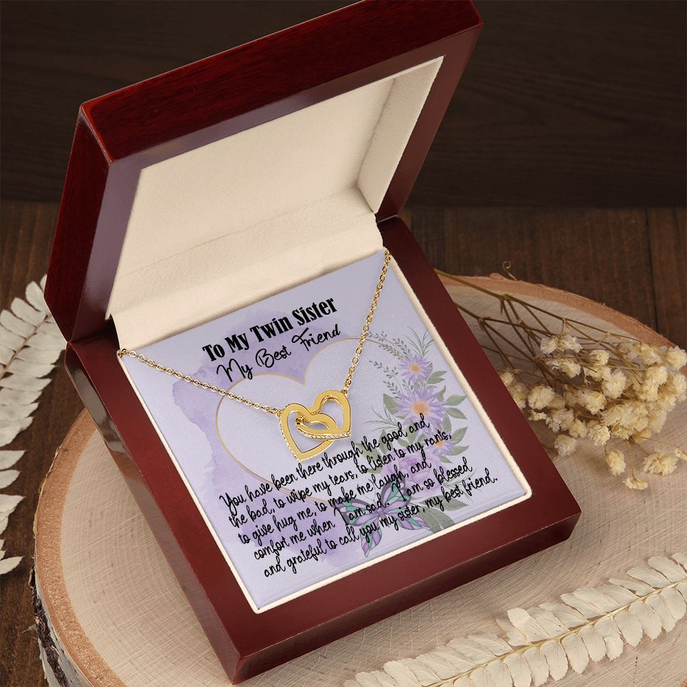 Twin Sister Gift Necklace, My Best Friend, Interlocking Heart Necklace With Message Card, Birthday Gift, Meaningful Gift For Sister