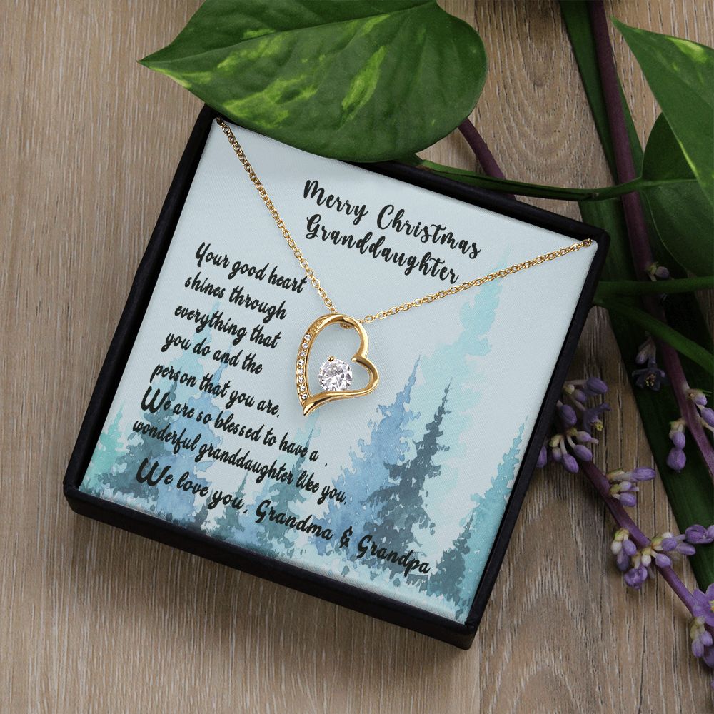 For Our Granddaughter at Christmas, Your Good Heart Shines, Sterling Silver Granddaughter Necklace, Granddaughter Christmas Gift Forever Love Necklace