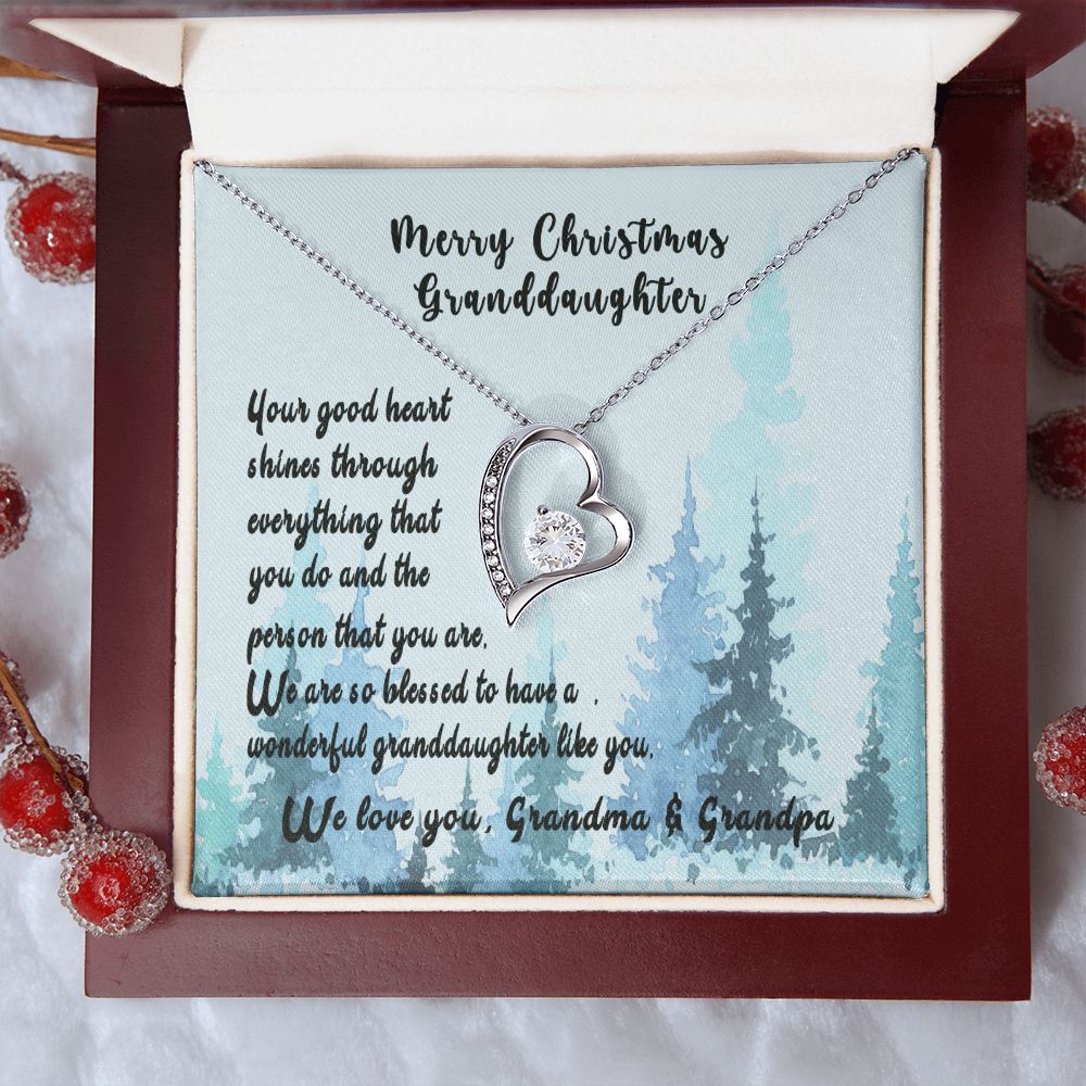 For Our Granddaughter at Christmas, Your Good Heart Shines, Sterling Silver Granddaughter Necklace, Granddaughter Christmas Gift Forever Love Necklace