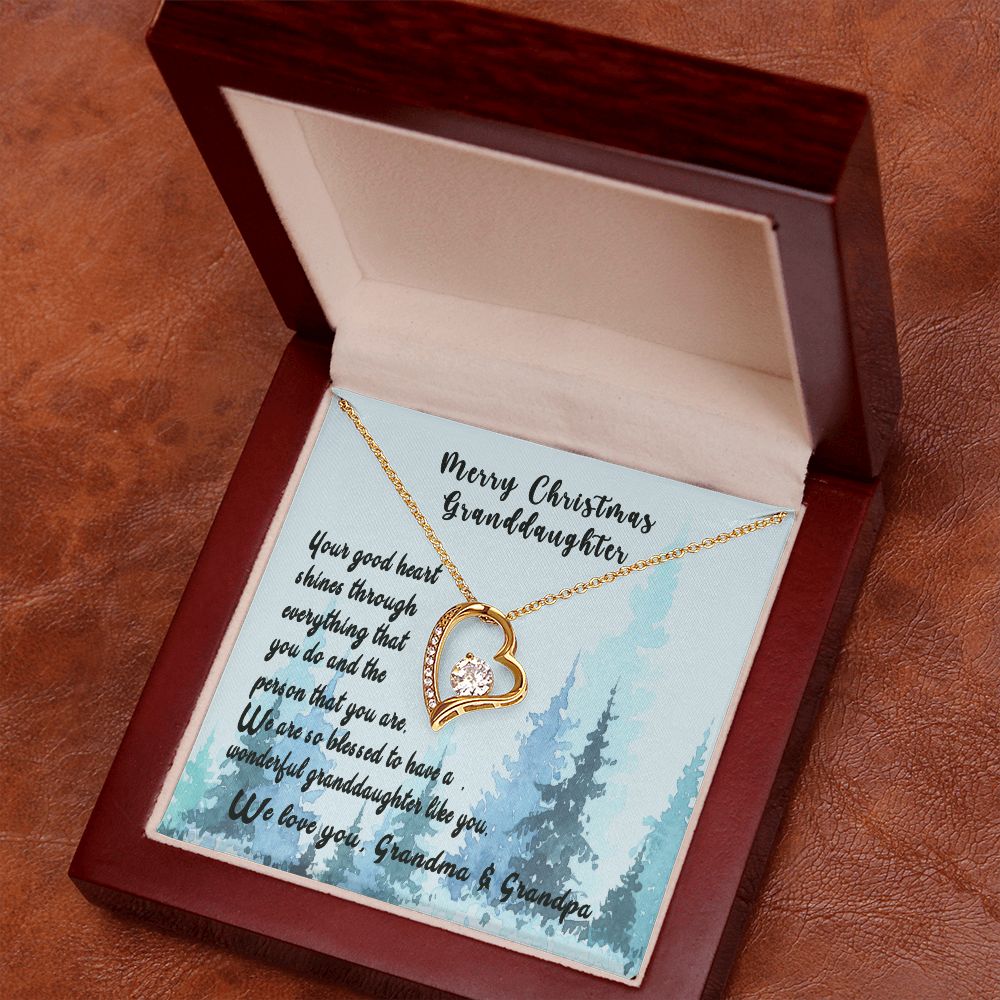 For Our Granddaughter at Christmas, Your Good Heart Shines, Sterling Silver Granddaughter Necklace, Granddaughter Christmas Gift Forever Love Necklace