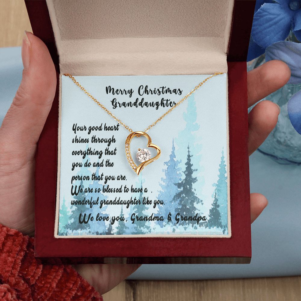 For Our Granddaughter at Christmas, Your Good Heart Shines, Sterling Silver Granddaughter Necklace, Granddaughter Christmas Gift Forever Love Necklace