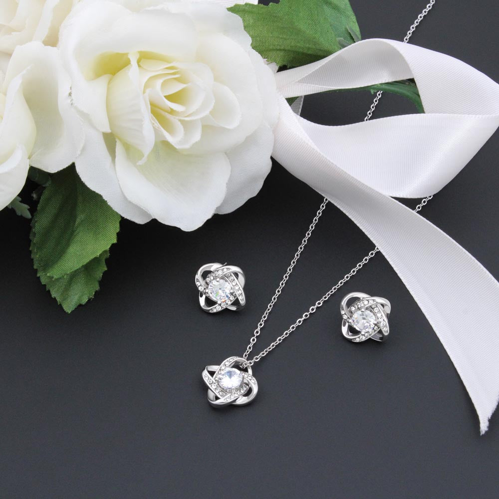 To My Beautiful Daughter, I am So Proud of You Gift, Love Knot Earrings and Necklace, Spread Your Wings Follow Your Dreams with Message Card