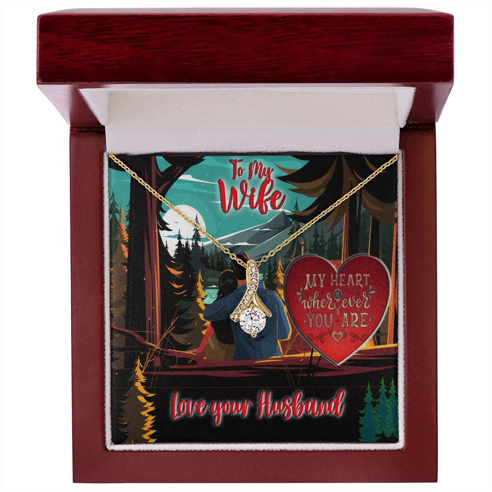 To My Wife, My Heart is Where Ever You Are, Gift From Husband, Ribbon Shaped Pendant Necklace