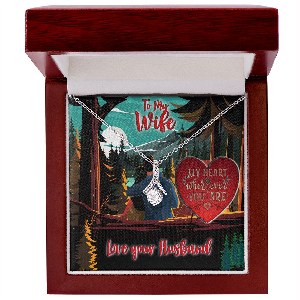 To My Wife, My Heart is Where Ever You Are, Gift From Husband, Ribbon Shaped Pendant Necklace