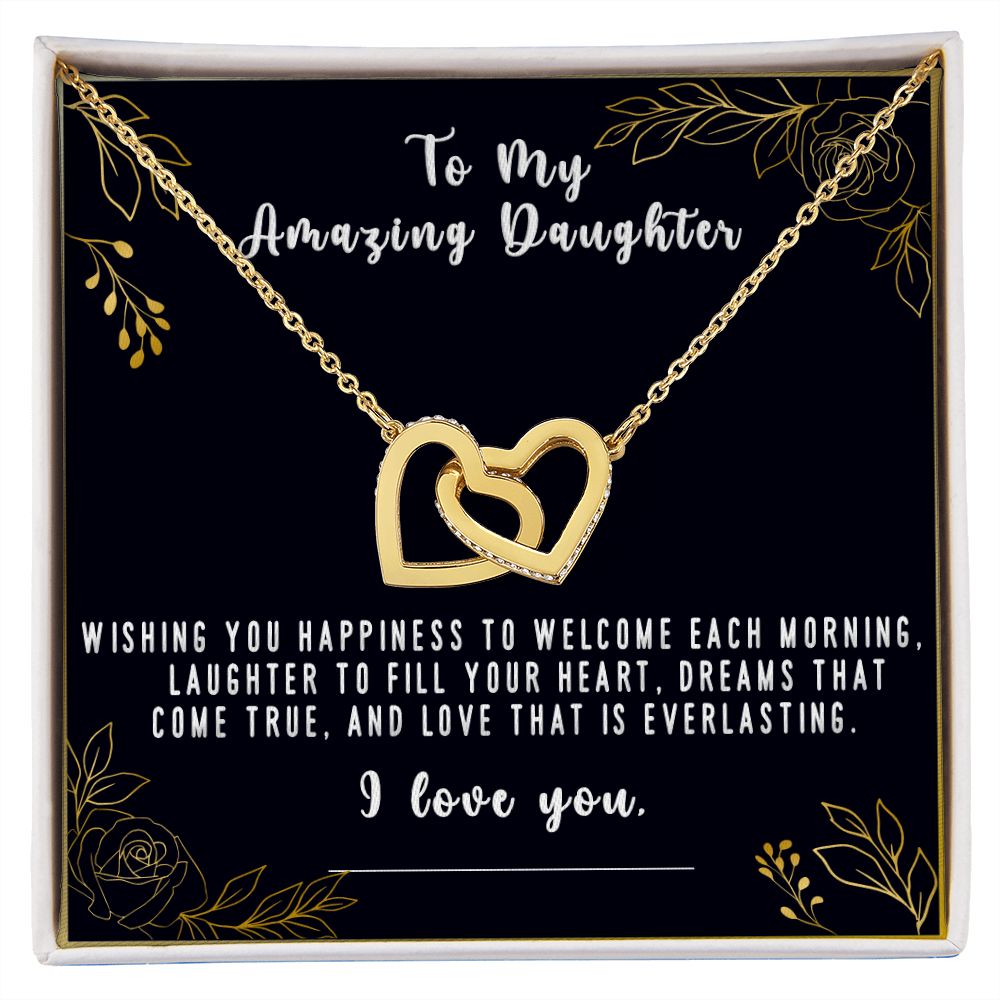 Daughter, Thinking of You and Wishing you Happiness, Interlocking Hearts, Rose Gold & Yellow Gold