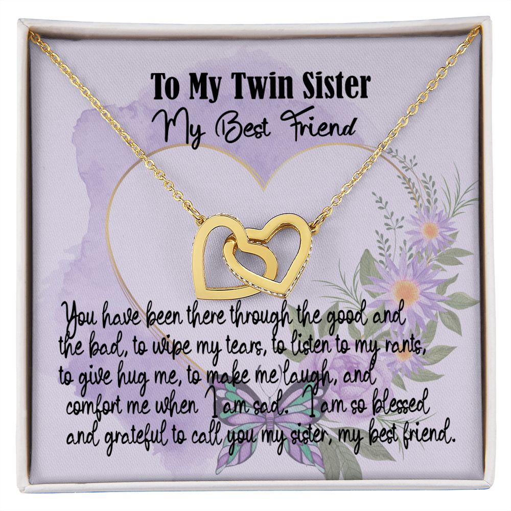 Twin Sister Gift Necklace, My Best Friend, Interlocking Heart Necklace With Message Card, Birthday Gift, Meaningful Gift For Sister