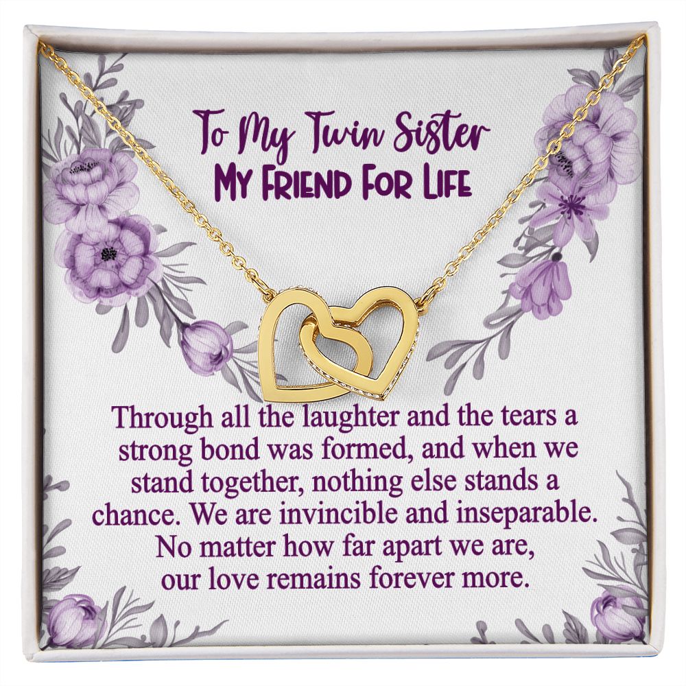 Twin Sister, No Matter How Far Apart, Twin Sister Gift Necklace, My Friend for Life, Interlocking Heart Necklace With Message Card, Birthday Gift, Meaningful Gift For Sister