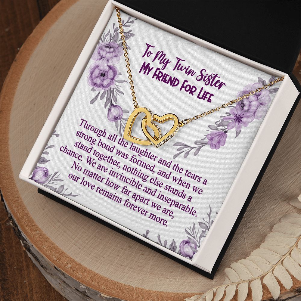 Twin Sister, No Matter How Far Apart, Twin Sister Gift Necklace, My Friend for Life, Interlocking Heart Necklace With Message Card, Birthday Gift, Meaningful Gift For Sister