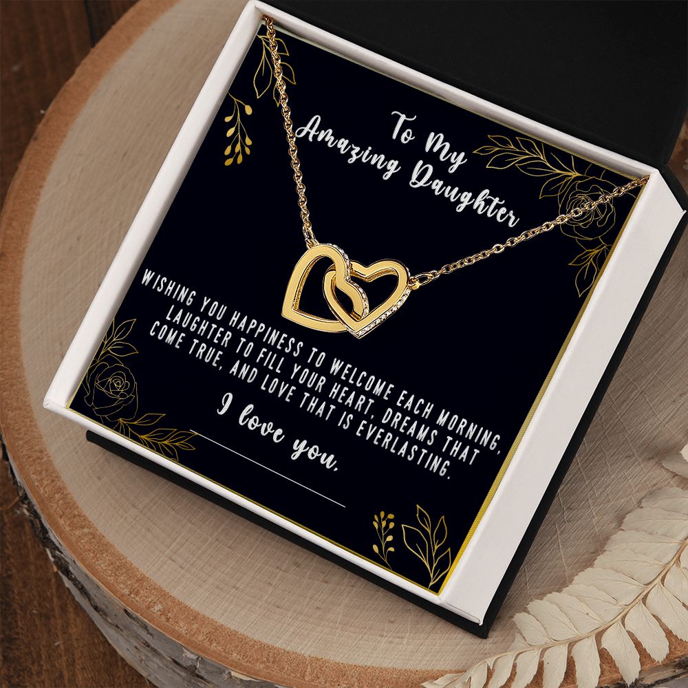 Daughter, Thinking of You and Wishing you Happiness, Interlocking Hearts, Rose Gold & Yellow Gold