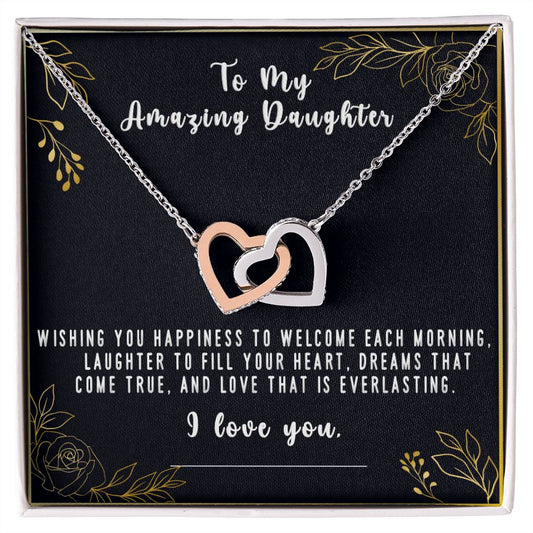 Daughter, Thinking of You and Wishing you Happiness, Interlocking Hearts, Rose Gold & Yellow Gold
