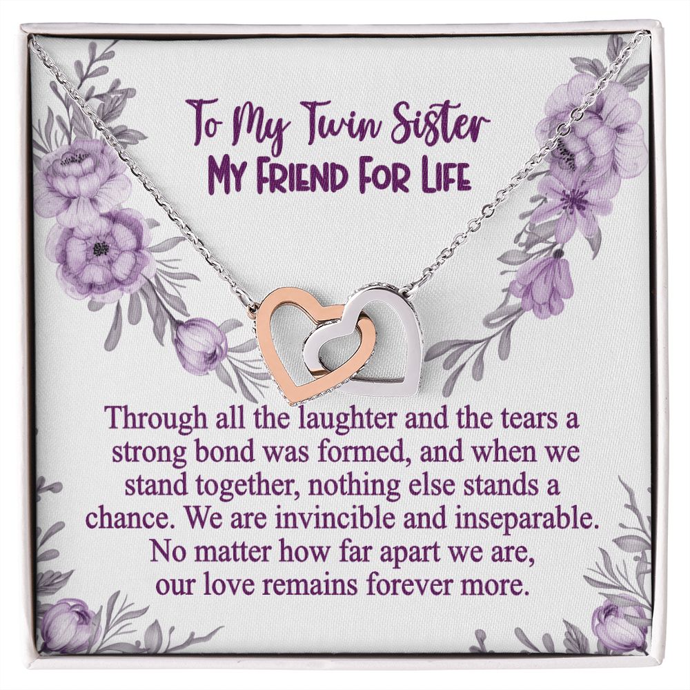 Twin Sister, No Matter How Far Apart, Twin Sister Gift Necklace, My Friend for Life, Interlocking Heart Necklace With Message Card, Birthday Gift, Meaningful Gift For Sister