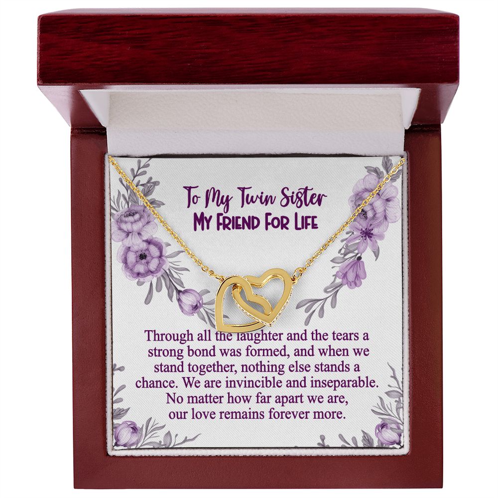 Twin Sister, No Matter How Far Apart, Twin Sister Gift Necklace, My Friend for Life, Interlocking Heart Necklace With Message Card, Birthday Gift, Meaningful Gift For Sister
