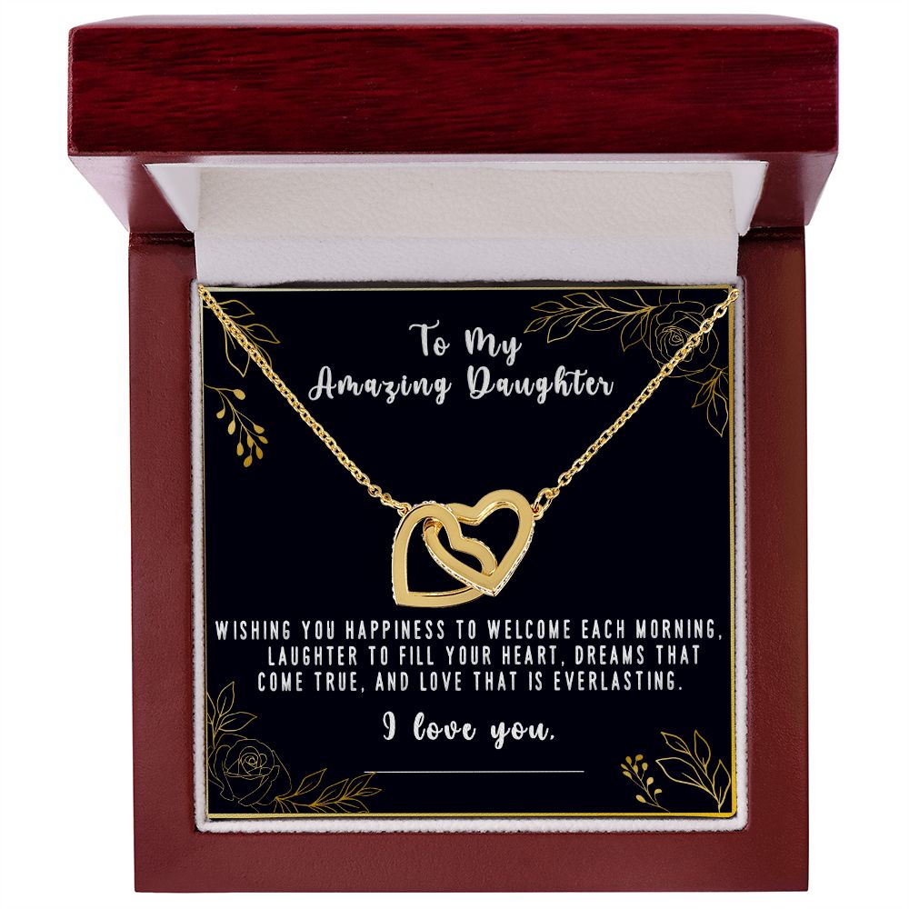Daughter, Thinking of You and Wishing you Happiness, Interlocking Hearts, Rose Gold & Yellow Gold