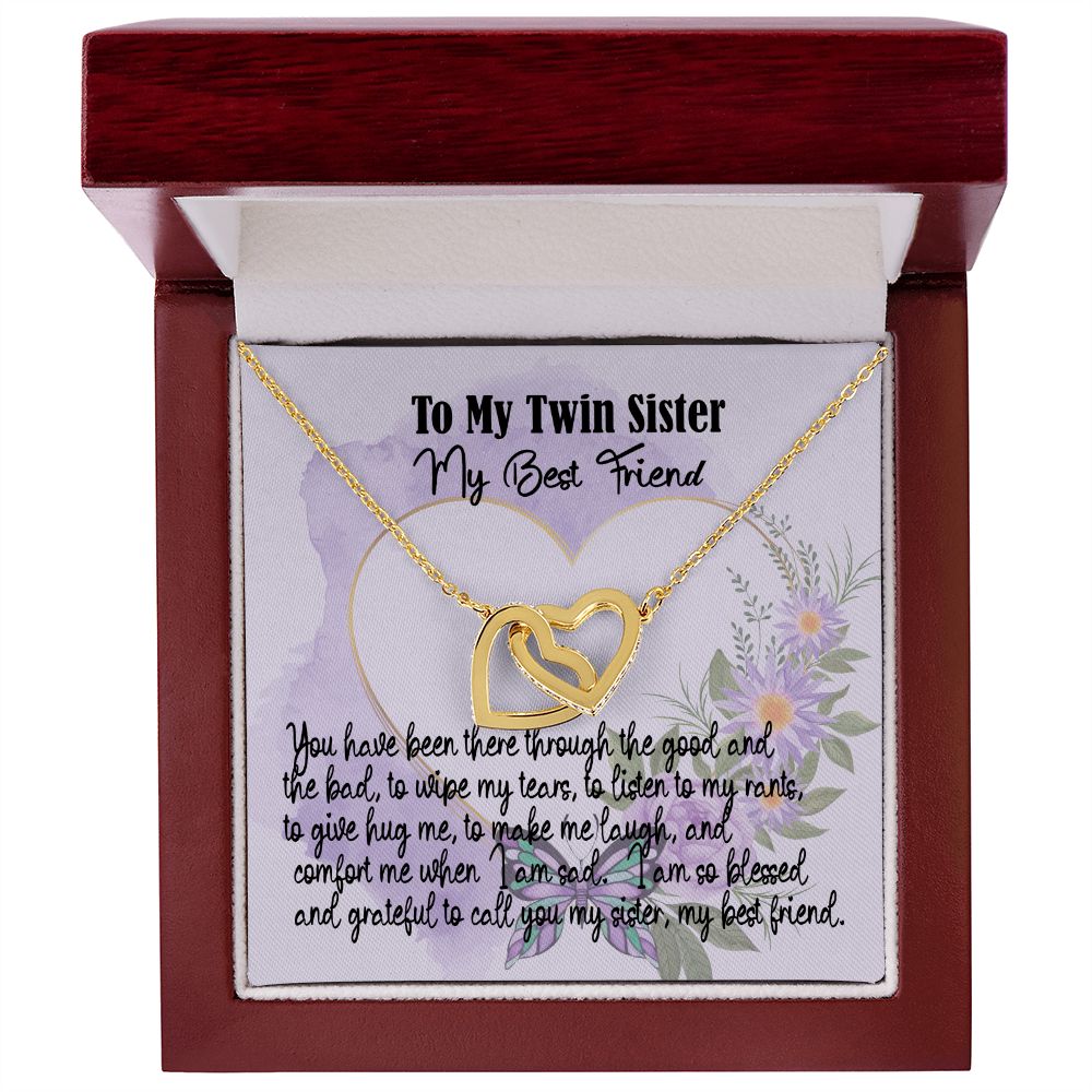 Twin Sister Gift Necklace, My Best Friend, Interlocking Heart Necklace With Message Card, Birthday Gift, Meaningful Gift For Sister