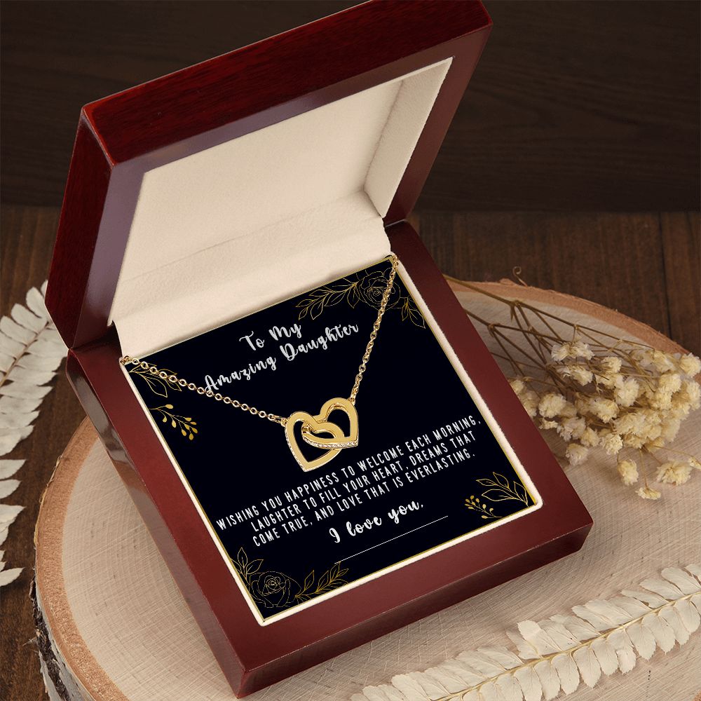 Daughter, Thinking of You and Wishing you Happiness, Interlocking Hearts, Rose Gold & Yellow Gold