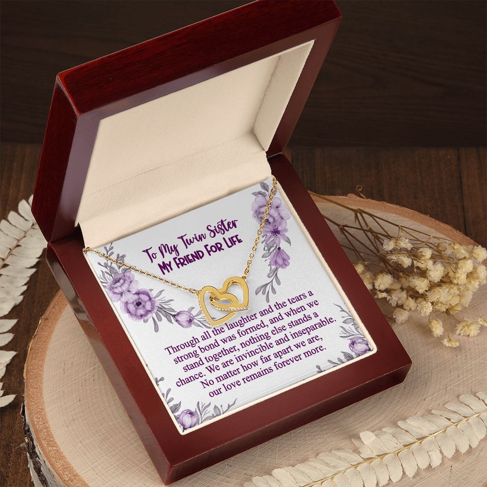 Twin Sister, No Matter How Far Apart, Twin Sister Gift Necklace, My Friend for Life, Interlocking Heart Necklace With Message Card, Birthday Gift, Meaningful Gift For Sister