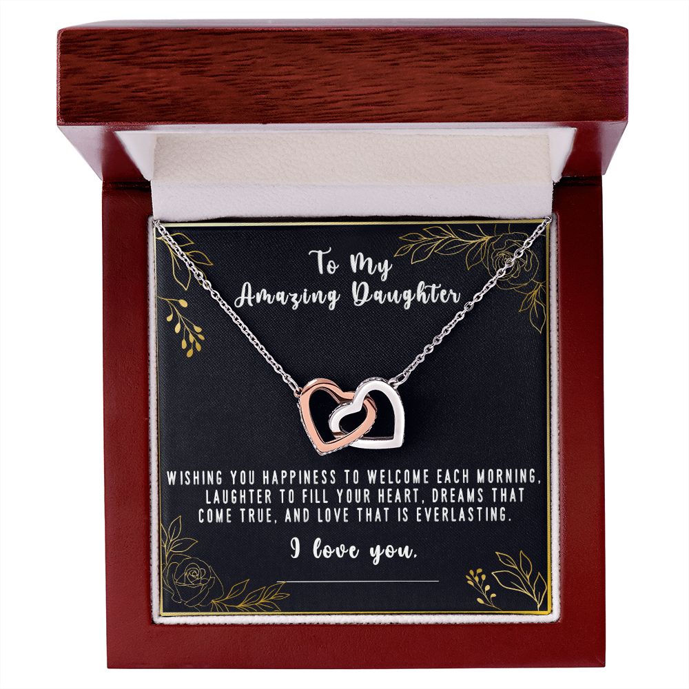 Daughter, Thinking of You and Wishing you Happiness, Interlocking Hearts, Rose Gold & Yellow Gold