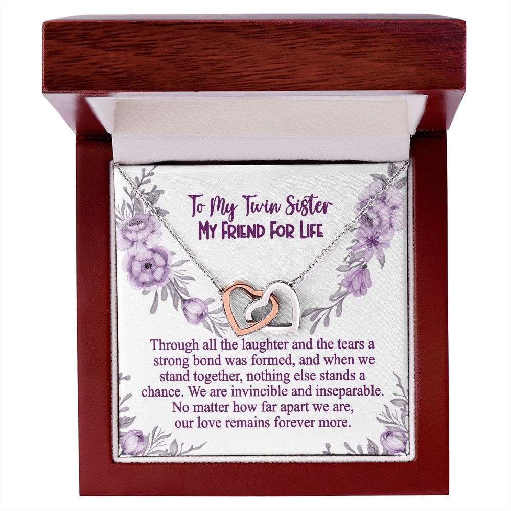 Twin Sister, No Matter How Far Apart, Twin Sister Gift Necklace, My Friend for Life, Interlocking Heart Necklace With Message Card, Birthday Gift, Meaningful Gift For Sister