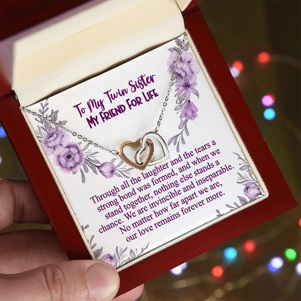 Twin Sister, No Matter How Far Apart, Twin Sister Gift Necklace, My Friend for Life, Interlocking Heart Necklace With Message Card, Birthday Gift, Meaningful Gift For Sister