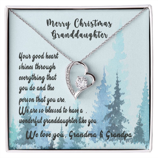 For Our Granddaughter at Christmas, Your Good Heart Shines, Sterling Silver Granddaughter Necklace, Granddaughter Christmas Gift Forever Love Necklace