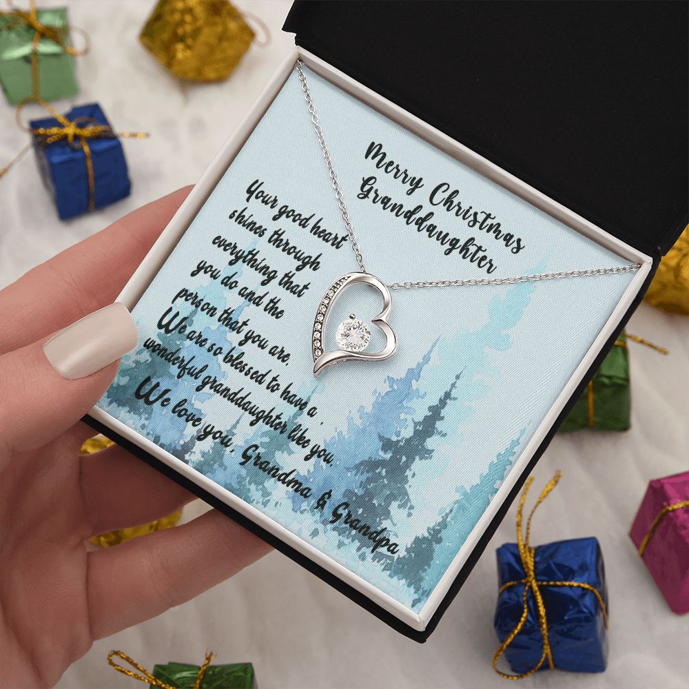 For Our Granddaughter at Christmas, Your Good Heart Shines, Sterling Silver Granddaughter Necklace, Granddaughter Christmas Gift Forever Love Necklace
