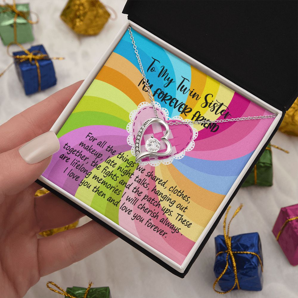 To My Twin Sister, I Love you Then and Love you Forever, Heart Necklace With Message Card, Birthday Gift, Meaningful Gift For Sister, Love From Sis.