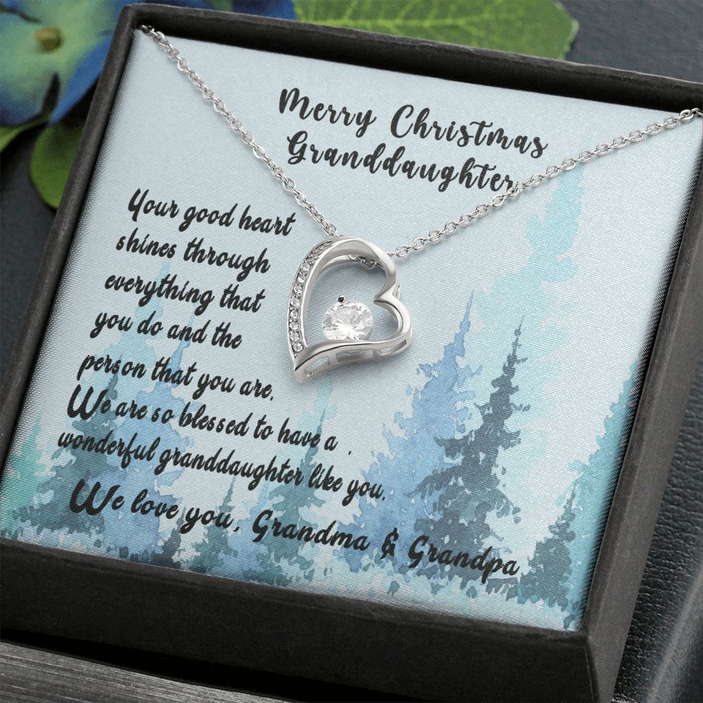 For Our Granddaughter at Christmas, Your Good Heart Shines, Sterling Silver Granddaughter Necklace, Granddaughter Christmas Gift Forever Love Necklace