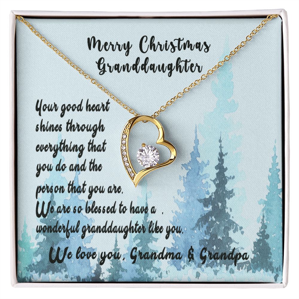 For Our Granddaughter at Christmas, Your Good Heart Shines, Sterling Silver Granddaughter Necklace, Granddaughter Christmas Gift Forever Love Necklace