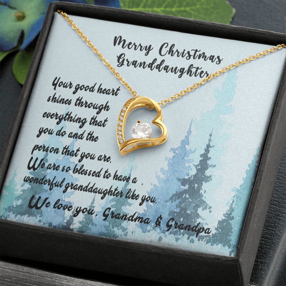 For Our Granddaughter at Christmas, Your Good Heart Shines, Sterling Silver Granddaughter Necklace, Granddaughter Christmas Gift Forever Love Necklace
